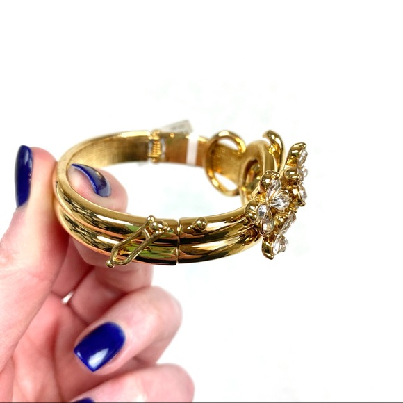 Banana Republic Rhinestone Flower & Gold Bangle Bracelet - Picture 6 of 7